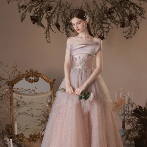 Élégant Rougissant Rose Perlage Paillettes Robe De Bal 2021 Princesse De L Épaule Sans Manches Dos Nu Longue Promo Robe De Ceremonie