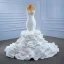 Luxury / Gorgeous White Cascading Ruffles Wedding Dresses 2021 Trumpet / Mermaid Scoop Neck Beading Sequins Rhinestone Lace Flower Sleeveless Backless Royal Train Wedding