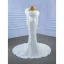 Luxury / Gorgeous Charming White Beading Pearl Sequins Wedding Dresses 2021 Trumpet / Mermaid Ruffle Scoop Neck Long Sleeve Backless Chapel Train Wedding