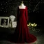 Elegant Burgundy Suede Velour Prom Dresses 2021 A-Line / Princess Square Neckline Beading Long Sleeve Sweep Train Formal Dresses