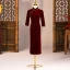 Chinese style Burgundy Evening Dresses Cheongsam 2021 Trumpet / Mermaid High Neck 3/4 Sleeve Split Front Tea-length Formal Dresses