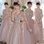 Fashion Blushing Pink Bridesmaid Dresses 2021 A-Line / Princess Beading Pearl Sequins Lace Flower Short Sleeve Backless Floor-Length / Long Wedding Party Dresses