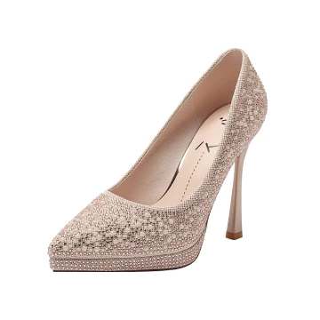 Charming Champagne Pearl Beading Rhinestone Wedding Shoes 2022 11 Cm Stiletto Heels Pointed Toe Wedding Pumps High Heels