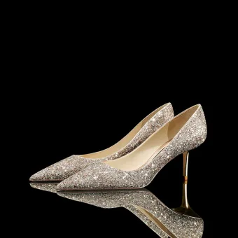 Sparkly Rose Gold Sequins Wedding Shoes 2022 Leather 8 Cm Stiletto Heels Pointed Toe Pumps High Heels