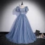 Élégant Bleu Ciel Robe De Bal 2022 Princesse Encolure Dégagée Perlage Perle Paillettes Gonflée Manches Courtes Dos Nu Longue Robe De Ceremonie