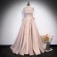 Elegante Champagner Satin Ballkleider 2022 A Linie Spaghettiträger Perlenstickerei Perle Ärmellos Rückenfreies Schleife Lange Festliche Kleider