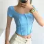 Sexy Summer Sky Blue Street Wear Tight  T-Shirts 2021 U-Neck Short Sleeve Women's Tops