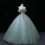 Elegant Mint Green Lace Flower Sequins Formal Dresses 2022 Ball Gown Off-The-Shoulder Sleeveless Backless Floor-Length / Long Prom Dresses