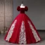 Vintage / Retro Burgundy Pearl Sequins Prom Dresses 2023 Ball Gown Square Neckline Puffy Short Sleeve Backless Floor-Length / Long Prom Formal Dresses