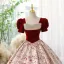 Elegant Burgundy Printing Prom Dresses 2023 Ball Gown Square Neckline Sequins Short Sleeve Backless Floor-Length / Long Prom Formal Dresses