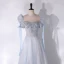 Chic / Beautiful Sky Blue Glitter Rhinestone Prom Dresses 2024 A-Line / Princess Scoop Neck Short Sleeve Backless Floor-Length / Long Prom Formal Dresses