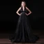Sexy Black Evening Dresses  2018 A-Line / Princess V-Neck Halter Backless Sleeveless Court Train Formal Dresses