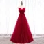 Charmant Bordeaux Robe De Soirée 2019 Princesse Bretelles Spaghetti Cristal En Dentelle Fleur Faux Diamant Sans Manches Dos Nu Longue Robe De Ceremonie