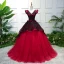 Vintage / Retro Black Red Prom Dresses 2019 Ball Gown V-Neck Lace Flower Appliques Sleeveless Backless Court Train Formal Dresses