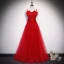 Chic Couleur Unie Rouge Robe De Soirée 2019 Princesse Bretelles Spaghetti Perlage En Dentelle Fleur Appliques Perle Sans Manches Dos Nu Longue Robe De Ceremonie