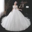 Edles Weiß Brautkleider / Hochzeitskleider 2021 Ballkleid Eckiger Ausschnitt Perlenstickerei Perle Pailletten Applikationen Kurze Ärmel Rückenfreies Schleife Königliche Schleppe Hochzeit