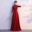 Classy Burgundy Evening Dresses  2019 A-Line / Princess High Neck Bow Lace Flower 1/2 Sleeves Floor-Length / Long Formal Dresses