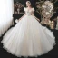 Charming Fashion Champagne Beading Sequins Wedding Dresses 2021 Ball Gown Scoop Neck Appliques Short Sleeve Backless Royal Train Wedding