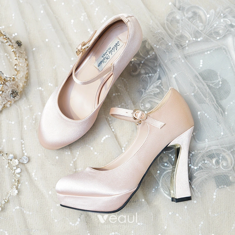 Vintage Retro Champagne Wedding Shoes 2019 Buckle 11 cm Stiletto Heels Round Toe Wedding Pumps