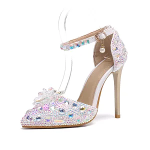 Charming Multi Colors Wedding Shoes 2019 Ankle Strap Crystal Rhinestone 11 Cm Stiletto Heels Pointed Toe Wedding High Heels