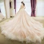 Elegant Champagne Wedding Dresses 2018 Ball Gown Lace Appliques Beading Scoop Neck Backless 3/4 Sleeve Royal Train Wedding