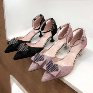 Affordable Black Evening Party Womens Shoes 2019 Rhinestone 5 Cm Stiletto Heels Pointed Toe High Heels