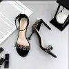 Affordable Black Casual Womens Sandals 2019 Ankle Strap 7 cm Stiletto Heels Open / Peep Toe Sandals