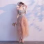 Modern / Fashion Champagne Evening Dresses  2019 A-Line / Princess Spaghetti Straps Lace Flower Sequins Tassel Sleeveless Ankle Length Formal Dresses
