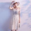 Charmant Champagne Robe De Soirée 2019 Princesse De l'épaule Appliques En Dentelle Fleur Paillettes Gland Sans Manches Dos Nu Thé Longueur Robe De Ceremonie