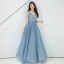Chic / Beautiful Sky Blue Evening Dresses  2019 A-Line / Princess Sleeveless Beading Lace Flower Appliques Spaghetti Straps Backless Floor-Length / Long Formal Dresses