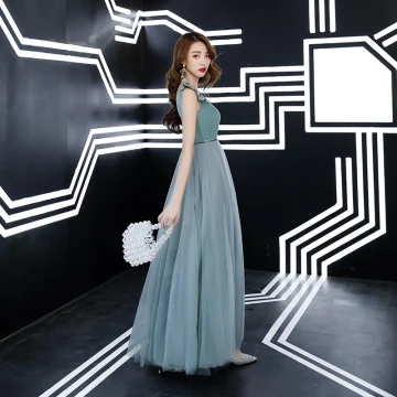 Chic Beautiful Jade Green Evening Dresses 2019 A Line Princess Suede V Neck Lace Flower Sleeveless Backless Floor Length Long Formal Dresses