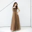 Chic / Belle Marron Robe De Soirée 2019 Princesse Bretelles Spaghetti Sans Manches Dos Nu Longue Robe De Ceremonie