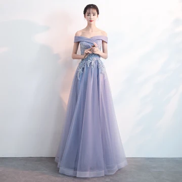 Charmant Lavande Robe De Soirée 2019 Princesse De L 039 Épaule Perlage Perle En Dentelle Fleur Manches Courtes Dos Nu Longue Robe De Ceremonie