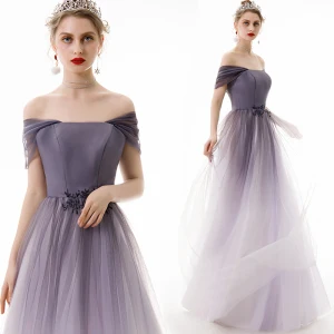 Modest Simple Lavender Gradient Color Evening Dresses 2019 A Line Princess Off The Shoulder Sleeveless Backless Floor Length Long Formal Dresses