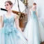 Chic / Beautiful Sky Blue Evening Dresses  2019 A-Line / Princess V-Neck Beading Pearl Sequins Lace Flower Sleeveless Backless Floor-Length / Long Formal Dresses