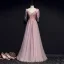 Charmant Rougissant Rose Robe De Soirée 2019 Princesse Bretelles Spaghetti Noeud Perlage En Dentelle Fleur Sans Manches Dos Nu Longue Robe De Ceremonie