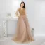 Charming Gold Evening Dresses  2019 A-Line / Princess V-Neck Beading Sequins Lace Flower Sleeveless Backless Floor-Length / Long Formal Dresses