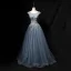 Chic / Belle Gris Bleu Ciel Robe De Bal 2018 Princesse Fait main Perlage Perle Cristal Paillettes Appliques Encolure Dégagée Dos Nu Sans Manches Longue Robe De Ceremonie