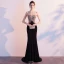 Charmant Noire Robe De Soirée 2019 Trompette / Sirène Encolure Dégagée Perlage Faux Diamant Paillettes Sans Manches Dos Nu Train De Balayage Robe De Ceremonie