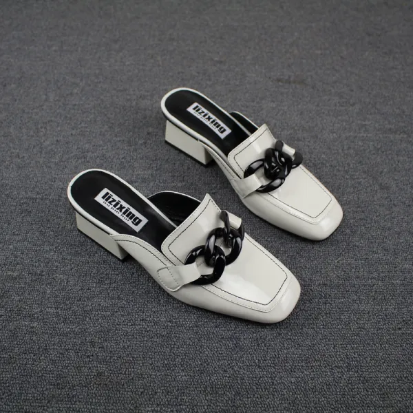 Vintage / Retro White Casual Slipper & Flip flops 2019 Leather Thick ...