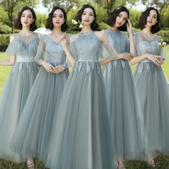 Modest Simple Sage Green Embroidered Bridesmaid Dresses 2021 A Line Princess V Neck Short Sleeve Backless Floor Length Long Wedding Party Dresses