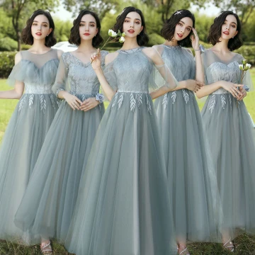 Modest Simple Sage Green Embroidered Bridesmaid Dresses 2021 A Line Princess V Neck Short Sleeve Backless Floor Length Long Wedding Party Dresses