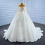 Luxury / Gorgeous Ivory Beading Crystal Wedding Dresses 2021 Ball Gown Glitter Sequins Scoop Neck Long Sleeve Cathedral Train Wedding