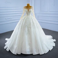 Luxe Ivoire Perlage Cristal Robe De Mariée 2021 Robe Boule Glitter Paillettes Encolure Dégagée Manches Longues Cathedral Train Mariage