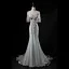 Chic Argenté Vert Cendré Robe De Soirée 2019 Trompette / Sirène Encolure Dégagée Perlage Paillettes En Dentelle Fleur Appliques Perle Manches Courtes Dos Nu Train De Balayage Robe De Ceremonie