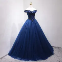 Vintage Granatowe Sukienki Na Bal 2019 Suknia Balowa Przy Ramieniu Frezowanie Kryształ Bez Rękawów Bez Pleców Długie Sukienki Wizytowe