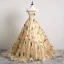 Classic Champagne Prom Dresses 2019 A-Line / Princess Off-The-Shoulder Embroidered Sleeveless Backless Court Train Formal Dresses