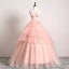 Stilig Rødmende Rosa Ballkjoler 2019 Ballkjole Kjæreste Blonder Blomst Uten Ermer Ryggløse Gripende Ruffles Feie Tog Formelle Kjoler