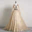 Élégant Beige Robe De Bal 2019 Princesse V-Cou En Dentelle Étoile Manches Longues Dos Nu Train De Balayage Robe De Ceremonie