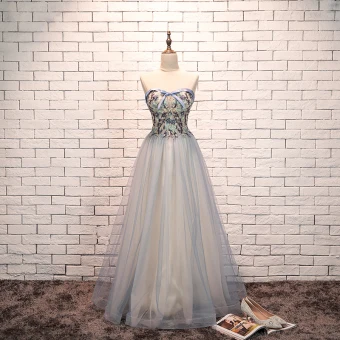 Charmant Bleu Ciel Robe De Soirée 2019 Princesse Amoureux Noeud Perle En Dentelle Fleur Sans Manches Dos Nu Longue Robe De Ceremonie